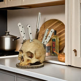 0207ba Skull Head Knife Block Holder, Resin Collectible Figurine, Multi-Room Storage Organizer, Indoor & Outdoor Decor, Horror Themed Kitchen Accessory - 1pc