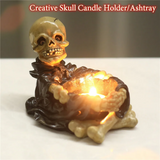 2307BA Mini Cute Skull Candle Holder Ashtray Resin Statue Decoration Ornaments Home Office Desk Decor Gift Halloween Party Dropshipping