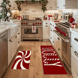 CF-102pcs Christmas Candy Cane Kitchen Mats Set - Anti-Slip, Machine Washable, Festive Holiday Decor for Home & Dining Room (16"x24", 16"x47")