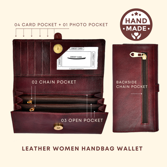 Women's Leather Handmade Wallet For Currency & Card Holder with Zipper pocket