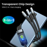 3 in 1 100W Fast Charging USB Cable Micro USB