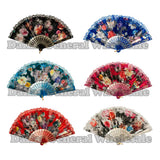 Wholesale Beautiful Flower Design Lace Oriental Hand Fans - Assorted