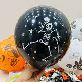 2907BA Club Decoration 12-Inch Halloween Balloon Thickened Skull Pumpkin Black Cat Bat Ghost Thriller Black and White Orange