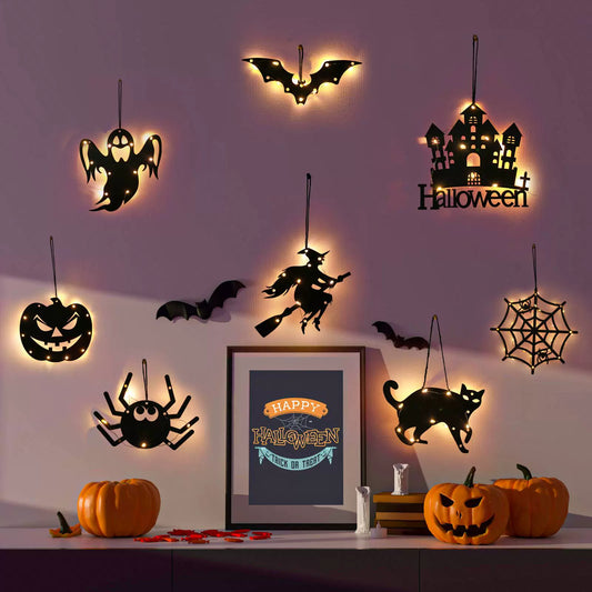 Halloween Witch Led Decorative Lamp Ghost Festival Wooden Luminous Hanging Ghost Light Party Atmosphere Layout Wall Stickers