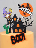 2907BA Halloween Decoration Cake Inserting Card Pumpkin Bat Spider Witch Haunted House Plug-in Baking Birthday Cake Decoration