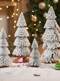 New Arrival Creative Tower-Shaped Flocking Snow Pine Desktop with Lights Christmas Tree Ornaments Christmas Decorations Mini Pine Needle