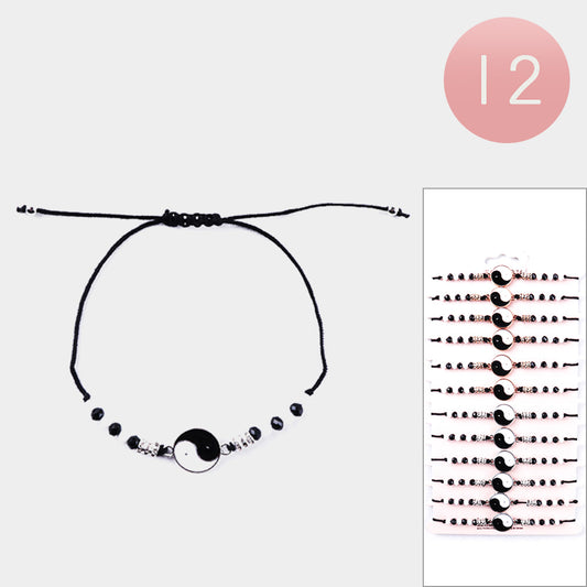 Ying Yang Adjustable Bracelets (Sold By Dozen=$23.88)