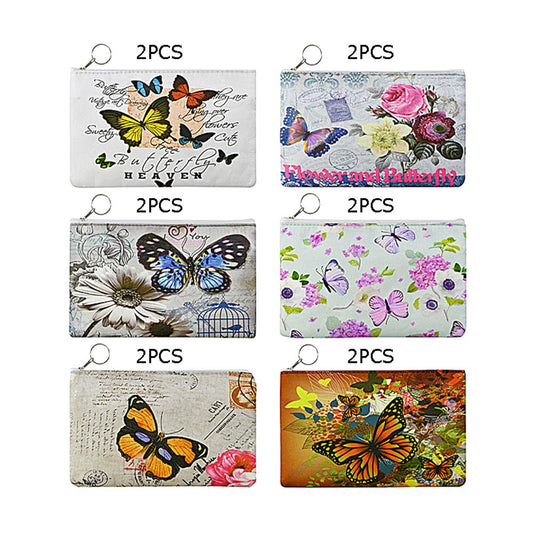 Butterfly Flower Printed Pouch Bags (Sold By Dozen=$23.88)