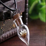 Wholesale Real Dried Flower Clear Mini Glass Bottle Vial Cork Necklace Brown Cord, Adjustable Length (sold by 6 pack or dozen)