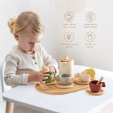 D2407TA Wooden Children Montessori Toy Teapot Teacup Simulation Kitchen Utensil  BPA Free Silicone Kid Education Pretend Play Toy Gift