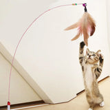 2307GP 1pc Cat Toy Stick Feather Wand With Bell Mouse Cage Toys Plastic Artificial Colorful Cat Teaser Toy Pet Supplies Random Color