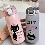 500ml Cartoon Cat Stainless Steel Thermal Flask With Straw Portable Kids Cute Travel Thermal Water Bottle Tumbler