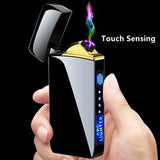 Hot Electric Windproof Metal Lighter Double Arc Flameless Plasma Rechargeable USB Lighter LED Power Display Touch Sensor Lighter
