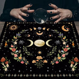 Triple Moon Floral Botanical Tarot Cloth Alter Tarot Table Cloth Wiccan Spread Top Cloth Spiritual Witchery Table for Divination