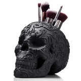 0709BA Skull Makeup Brush Holder Gothic Spooky Decor Organizer Plant Flower Pot for Halloween Table Vanity Office Desk Storage