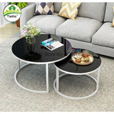 Tempered Glass Round Coffee Table for Living Room 2 in 1 Combination Cafe Table Easy Assembly Center Table Stolik Kawowy
