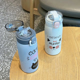 500ml Cartoon Cat Stainless Steel Thermal Flask With Straw Portable Kids Cute Travel Thermal Water Bottle Tumbler