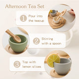 D2407TA Wooden Children Montessori Toy Teapot Teacup Simulation Kitchen Utensil  BPA Free Silicone Kid Education Pretend Play Toy Gift