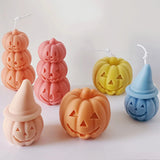 2808BA 3 Layer Expression Pumpkin Candle Making Set Halloween Witch Hat Cushaw Resin Silicone Mold Squash Party Chocolate Plaster Decor