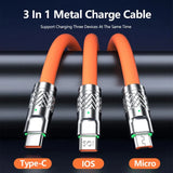 3 in 1 6A Fast Charging USB Cable 120W