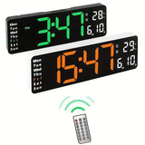 13/16 Inch LED Large Digital Wall Clock Remote Control Temp Date Display Brightness Adjustable Dual Alarms Clock Home Decoration
