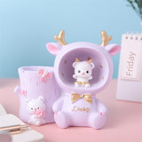 2907BA Kids Study Creative Cute Bella Rabbit Pen Holder Star Light Storage Box Office Table Decorative Ornaments Gift