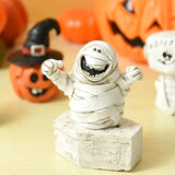 0709BA Halloween Resin Miniature Figurines Pumpkin Skeleton Mummy Skull Ornaments Horror Halloween Decorations Home Desk Accessories