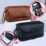 Portable Double Layer Pu Leather Makeup Bag Travel Organizer Cosmetics Bag Large Capacity Women Men Toiletry Kit Bag Wash Bag