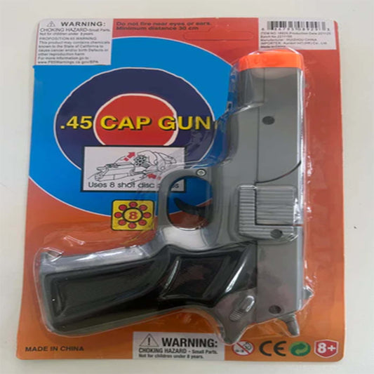 Wholesale Silver Plastic 45 Mag 8 Shot Cap Gun Classic Toy for Safe and Fun Play(Sold by the piece or dozen)