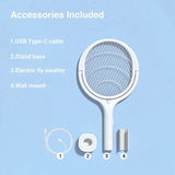 5 In 1 Fast Charging Racket Kill Fly Bug Safety Insulated Battery Powered Lamp ABS Adjustable Electric Mosquito Swatter