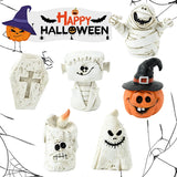 0709BA Halloween Resin Miniature Figurines Pumpkin Skeleton Mummy Skull Ornaments Horror Halloween Decorations Home Desk Accessories