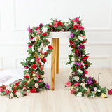 New Vine Hanging Silk Artificial Rose Flowers for Wall Christmas Fake Plants Leaves Garland Romantic Wedding Home Decoration