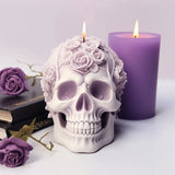 2808BA 3D Rose Flower Skull Candle Mold Silicone Soap Candle Polymer Clay Plaster Making for Home and Office 3D Halloween Decor