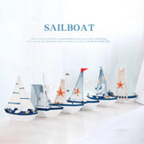 Sailboat Model Wooden Sailing Boat Home Decoration Beach Nautical Design Navy