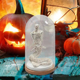 0709BA Spooky Skeleton Sculpture Dome Mermaid Skeleton Horror Sculpture Tabletop Decoration Halloween Seasonal Novelty Desk Statue For