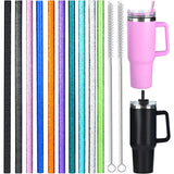 10 Pack Color Replacement Straws for 40 oz 30 oz Tumbler, 12 in Long Reusable Plastic Glitter Straws for Cup