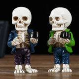 2307BA Resin Skeleton Figurines Super Cool Hand Crafts Statue Skull Halloween Horrible Ornaments for Home Desk Decor Car Display