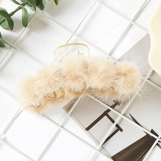 Women's Large Faux Fur Pom Pom Hair Claw Clip (1 Dozen=$119.99)