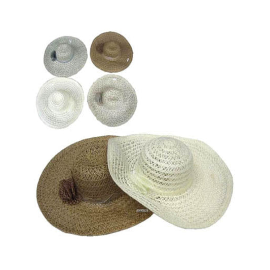 Wholesale Women's Wide Brim Design Ribbon Assorted Beach Hats (MOQ-6)