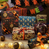 0207ba 6-Piece Halloween Gift Wrap Set - Pumpkin, Ghost, Castle, Potion, Skull & Broom Patterns | Premium Wrapping Paper For Spooky Party Decorations