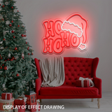 CF-12Merry Christmas Neon Sign - 'HO HO HO' Santa Hat Design, USB Powered, Perfect for Holiday Decor & Gifts