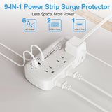 5Ft Ultra Thin Flat Plug Surge Protector Power Strip with 3 USB Wall Charger (1 USB C) and 6 Compact Outlets - Space-Saving Desk Charging Station with ETL Listed Surge Protection for Office, School, and Dorm