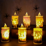 2307BA Halloween Flameless Candles Tabletop Decor Halloween Candle Warm Light Witch Pumpkin Lamp Night Light Desk Decor Battery Operate