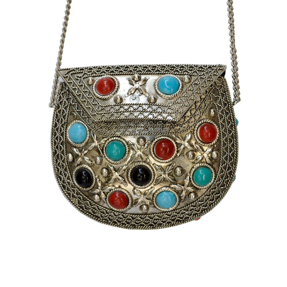 Beautiful Oxidized & Stone Embedded Purse With Chain Strap For Women