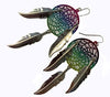 Wholesale 3-Inch Metal Dream Catcher Rainbow Dangle Earrings with Gold Feathers (SOLD BY THE PAIR)