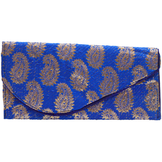 New Blue Envelope Pouch With Golden Embroidery  For Women's