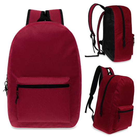 Buy 17" Kids Basic Wholesale Backpack in Red - Bulk Case of 24 Backpacks