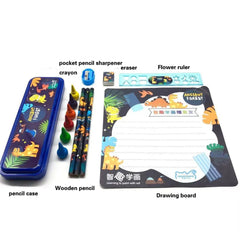 Complete Drawing Set for School with Crayons, Erasers, Pencils, Case, and Ruler for Kids