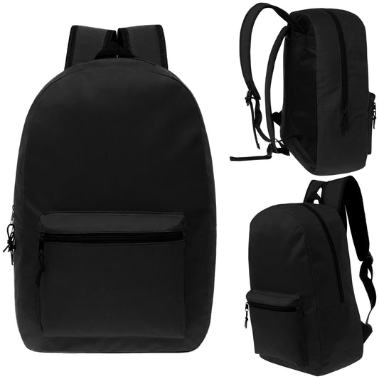 Buy 15" Kids Basic Wholesale Backpack in Black - Bulk Case of 24