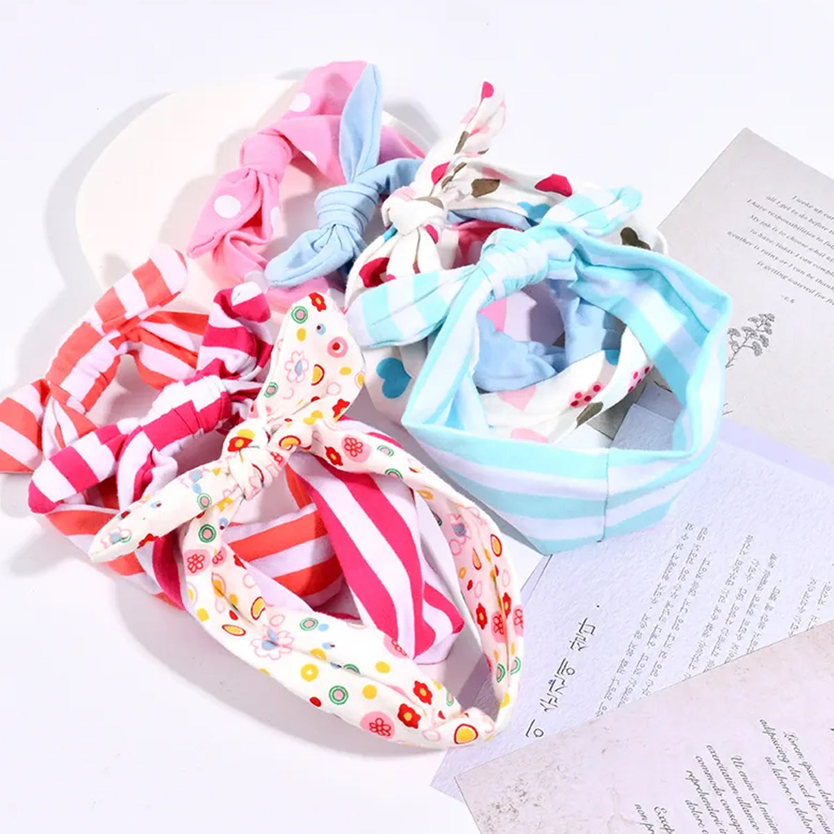 Adorable Printed Rabbit Ears Bow Knot Headband for Baby Girl Gift